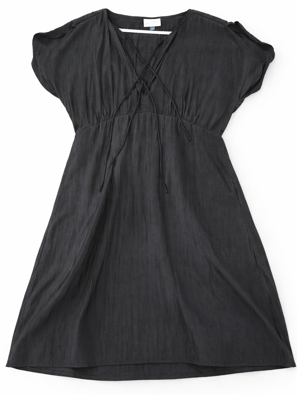 Black Short Sleeve Mini Dress | Lace-Up Front | Casual Flowy Lightweight Size L